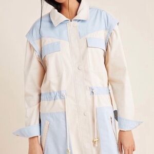 Anthropologie XS Carleton color block anorak Stylish Light Blue and Cream Jacket
